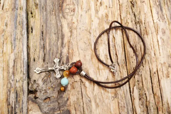 Cross leather mala necklace from Holy Land